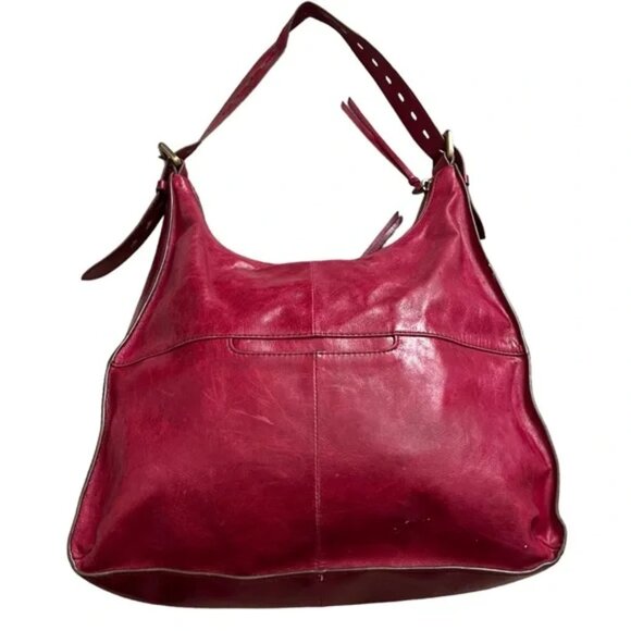 HOBO Marley Red Raspberry Burgundy Distressed Leather Shoulder Bag - Picture 3 of 10